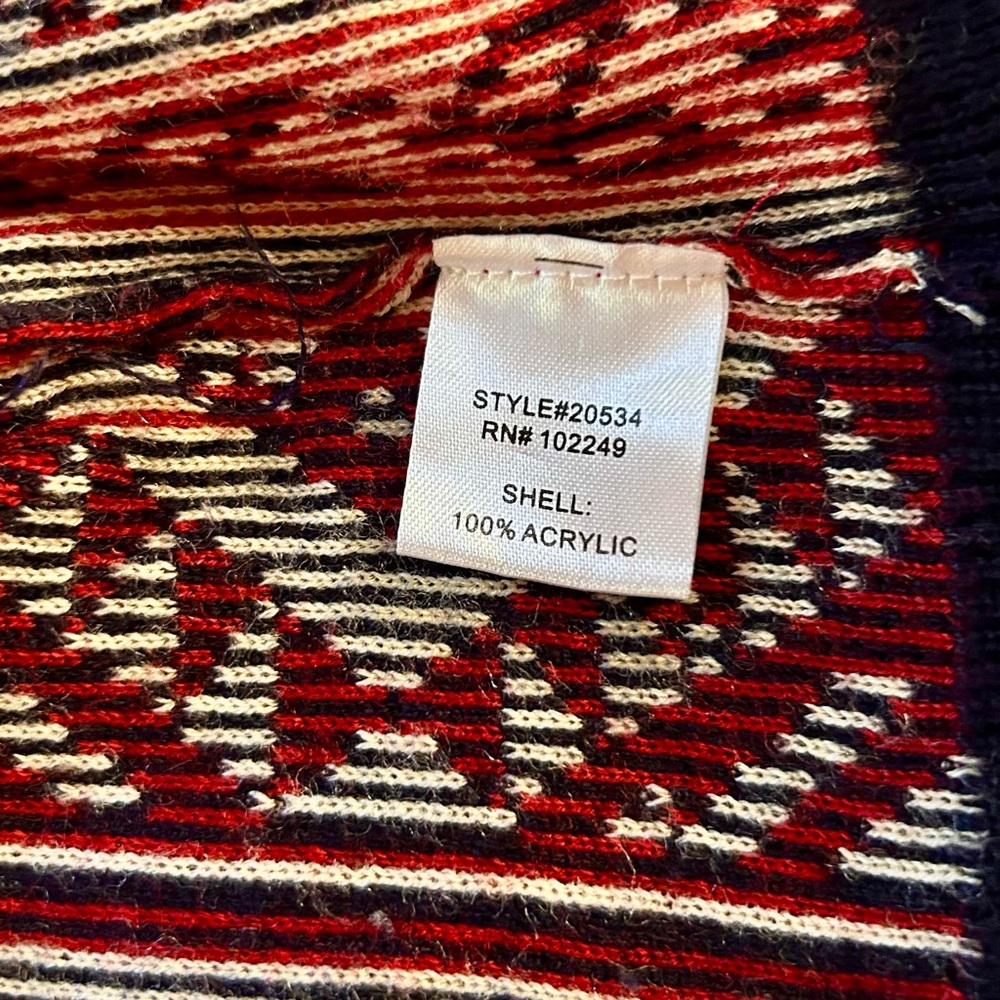 Under Skies Aztec Tribal Dark Red Navy Blue Belted Open Cardigan Size L Boho - Picture 9 of 9